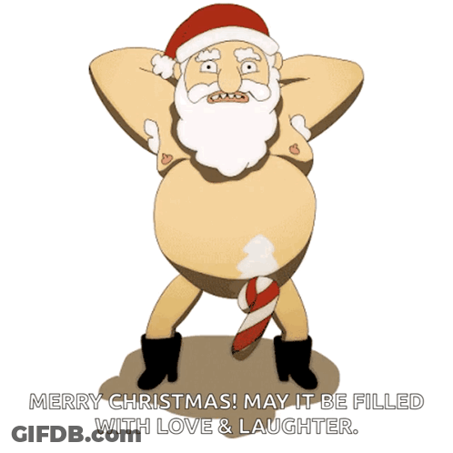 A Cartoon Of Santa Claus With A Candy Cane In His Penis GIF