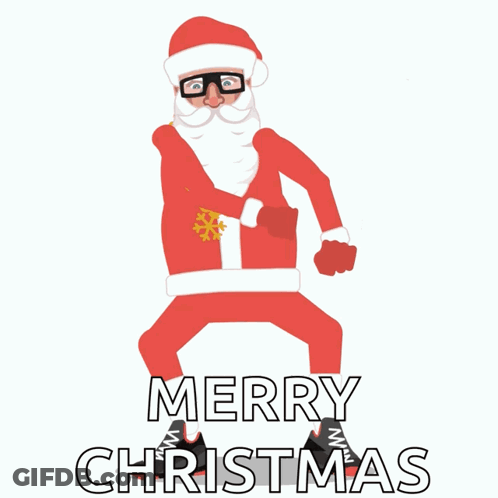 A Cartoon Of Santa Claus With The Words Merry Christmas Behind Him GIF