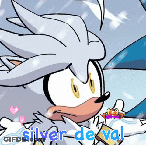 A Cartoon Of Silver The Hedgehog With The Words " Silver De Val " Below Him GIF