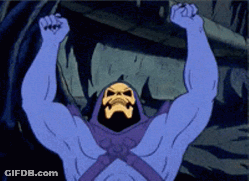A Cartoon Of Skeletor Flexing His Muscles GIF