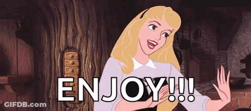 A Cartoon Of Sleeping Beauty With The Words Enjoy Written Below Her GIF