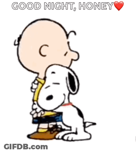 A Cartoon Of Snoopy And Charlie Brown Hugging Each Other With The Words Good Night Honey Above Them GIF