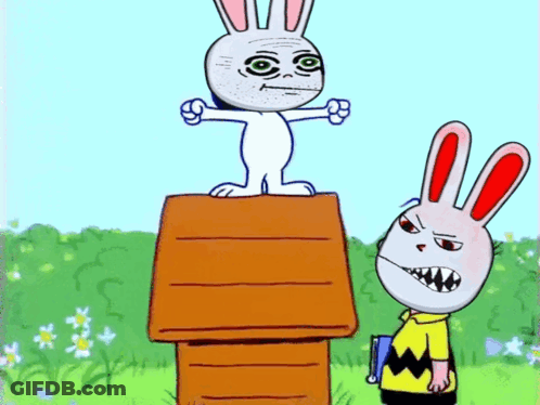 A Cartoon Of Snoopy And Charlie Brown Standing Next To Each Other On A Doghouse GIF
