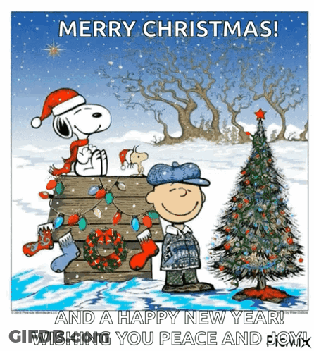 A Cartoon Of Snoopy And Charlie Brown Wishing You A Merry Christmas GIF