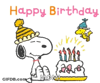 A Cartoon Of Snoopy And Woodstock Celebrating A Birthday GIF