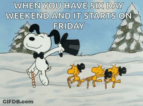 A Cartoon Of Snoopy And Woodstock Dancing In The Snow GIF