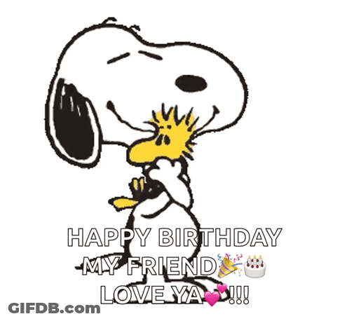 A Cartoon Of Snoopy And Woodstock Saying Happy Birthday GIF