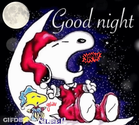 A Cartoon Of Snoopy And Woodstock Sitting On A Crescent Moon . GIF