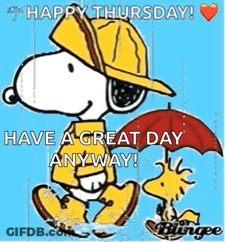 A Cartoon Of Snoopy And Woodstock Walking In The Rain GIF