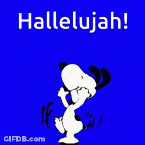 A Cartoon Of Snoopy Dancing With The Words Hallelujah In The Background GIF
