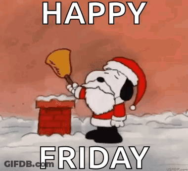 A Cartoon Of Snoopy Dressed As Santa Claus Cleaning A Chimney With A Shovel . GIF