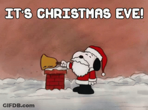 A Cartoon Of Snoopy Dressed As Santa Claus Holding A Bell . GIF