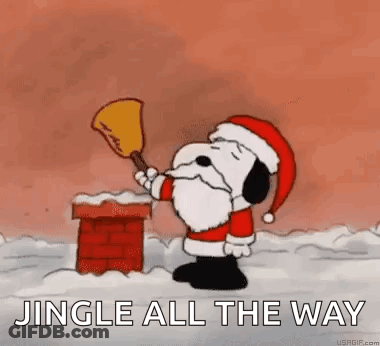 A Cartoon Of Snoopy Dressed As Santa Claus Holding A Bell . GIF