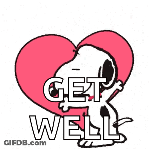 A Cartoon Of Snoopy Holding A Heart With The Words Get Well On It GIF