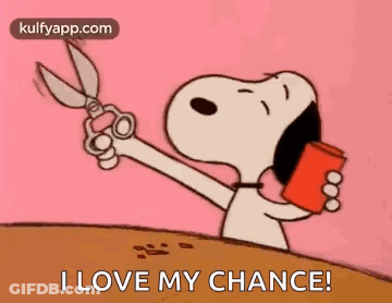 A Cartoon Of Snoopy Holding A Pair Of Scissors And A Can Of Soda . GIF