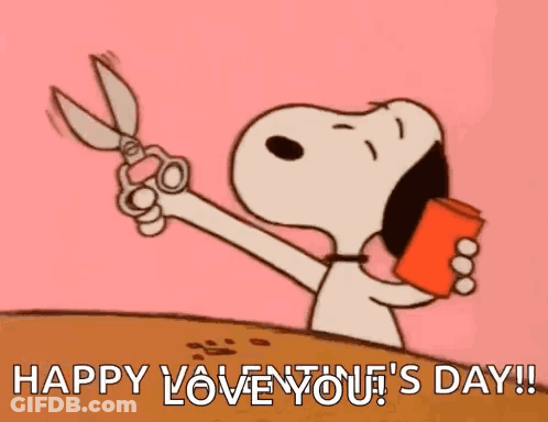 A Cartoon Of Snoopy Holding A Pair Of Scissors And A Cup . GIF