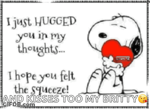 A Cartoon Of Snoopy Holding A Red Heart With The Words I Just Hugged You In My Thoughts GIF