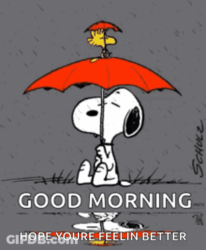 Snoopy Holding Red Umbrella Saying Good Morning Hope You're Feeling Better GIF