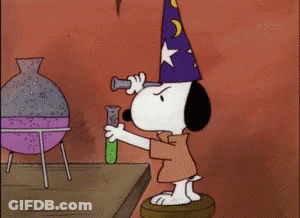 A Cartoon Of Snoopy Holding A Test Tube In Front Of An Explosion GIF