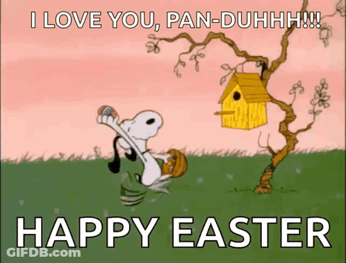 A Cartoon Of Snoopy Holding An Easter Egg With The Words Happy Easter GIF