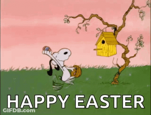 A Cartoon Of Snoopy Holding An Easter Egg With The Words Happy Easter Written Below Him GIF