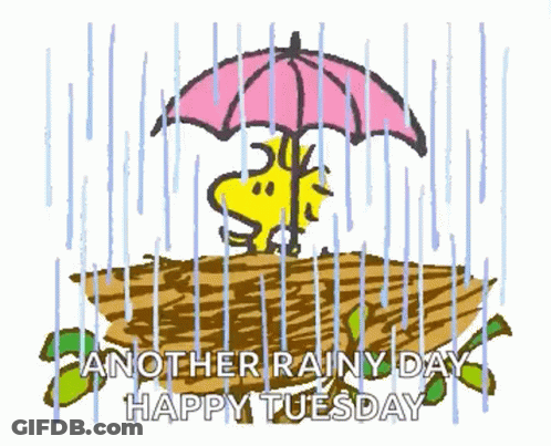 A Cartoon Of Snoopy Holding An Umbrella In The Rain GIF