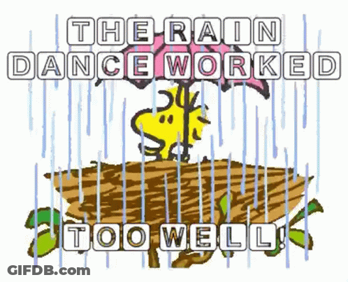 A Cartoon Of Snoopy Holding An Umbrella In The Rain GIF