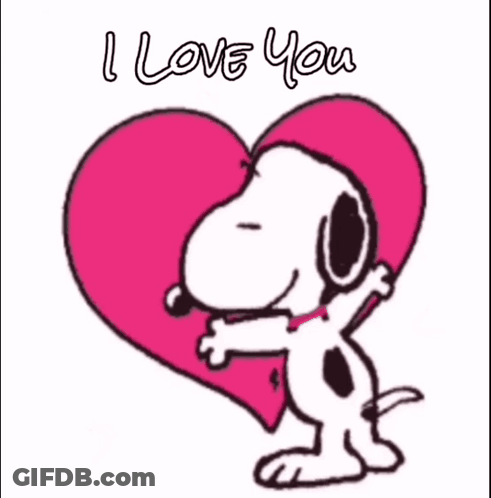 Snoopy Hugging Pink Heart Saying I Love You GIF