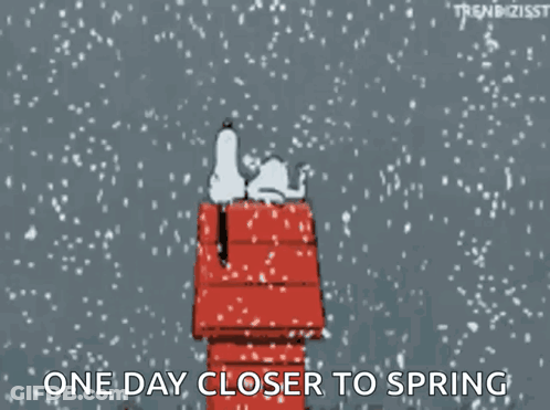 A Cartoon Of Snoopy In A Red House With The Words One Day Closer To Spring Written Below Him GIF