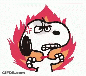 A Cartoon Of Snoopy Is Angry And Surrounded By Flames And Fire . GIF