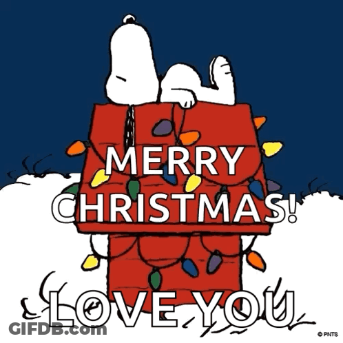 A Cartoon Of Snoopy Laying In A Chimney With Christmas Lights Says Merry Christmas GIF