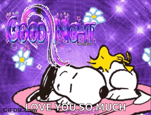 A Cartoon Of Snoopy Laying On A Pillow With The Words Good Night Love You So Much GIF