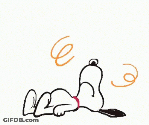 A Cartoon Of Snoopy Laying On The Ground With A Swirl Around Him . GIF