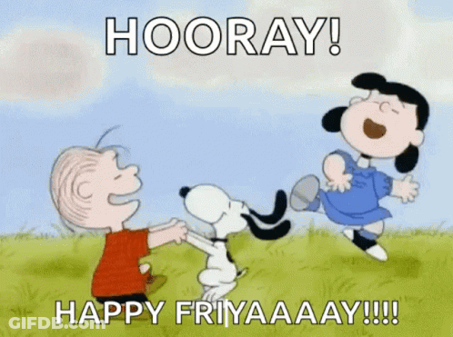 A Cartoon Of Snoopy , Lucy And Linus Dancing In A Field GIF