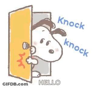 A Cartoon Of Snoopy Peeking Out Of A Door And Saying Hello . GIF