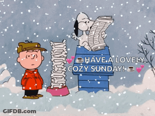 A Cartoon Of Snoopy Reading A Newspaper With The Words Have A Lovely Cozy Sunday Below Him GIF