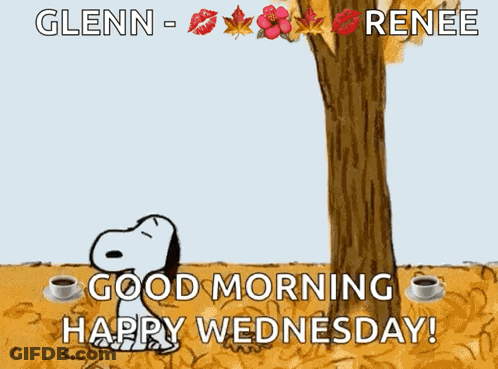 A Cartoon Of Snoopy Saying " Good Morning Renee " GIF
