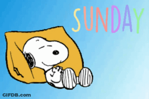 A Cartoon Of Snoopy Sleeping On A Pillow With The Word Sunday Written Below Him GIF