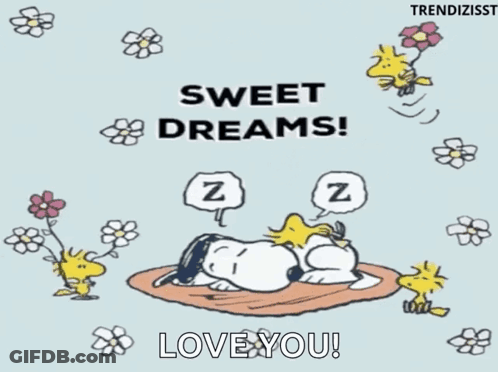 A Cartoon Of Snoopy Sleeping With The Words Sweet Dreams GIF
