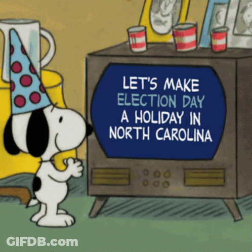 A Cartoon Of Snoopy Standing In Front Of A Television That Says Let 'S Make Election Day GIF