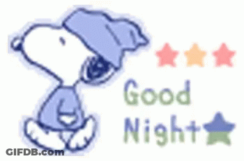 A Cartoon Of Snoopy Wearing A Pajama And A Hat With The Words `` Good Night '' Written Below Him . GIF