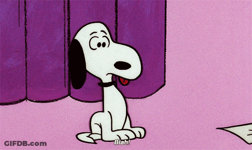 A Cartoon Of Snoopy With His Tongue Hanging Out And The Words Blah GIF