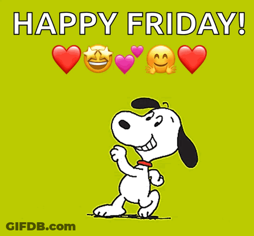 A Cartoon Of Snoopy With The Words Happy Friday GIF