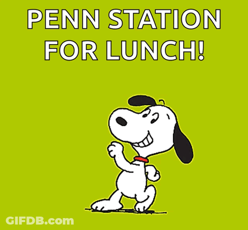 A Cartoon Of Snoopy With The Words Penn Station For Lunch GIF