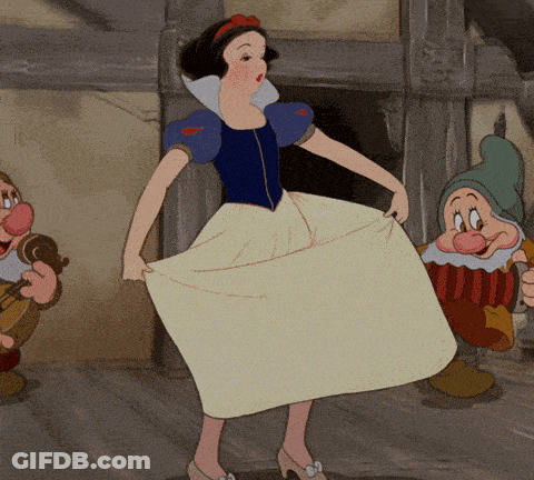 A Cartoon Of Snow White And The Seven Dwarfs Standing Next To Each Other GIF