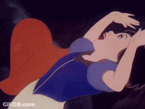 A Cartoon Of Snow White From Snow White And The Seven Dwarfs Is Laying On Her Back With Her Arms Outstretched . GIF