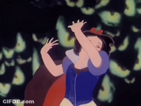 A Cartoon Of Snow White Is Dancing In Front Of A Glowing Background GIF