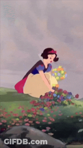 A Cartoon Of Snow White Picking Flowers From A Field GIF