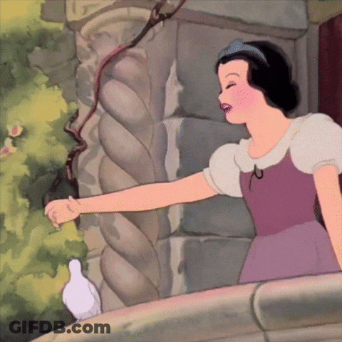 A Cartoon Of Snow White Reaching Out To A Bird GIF