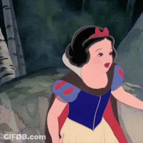 A Cartoon Of Snow White With A Red Bow In Her Hair GIF